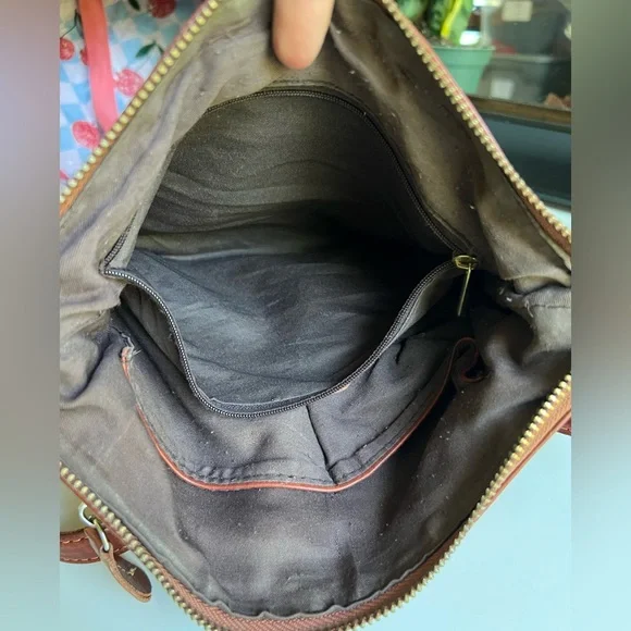 Genuine Leather Cognac Slouchy Hobo Multi Zip/Compartment Crossbody Bag - Picture 8 of 10